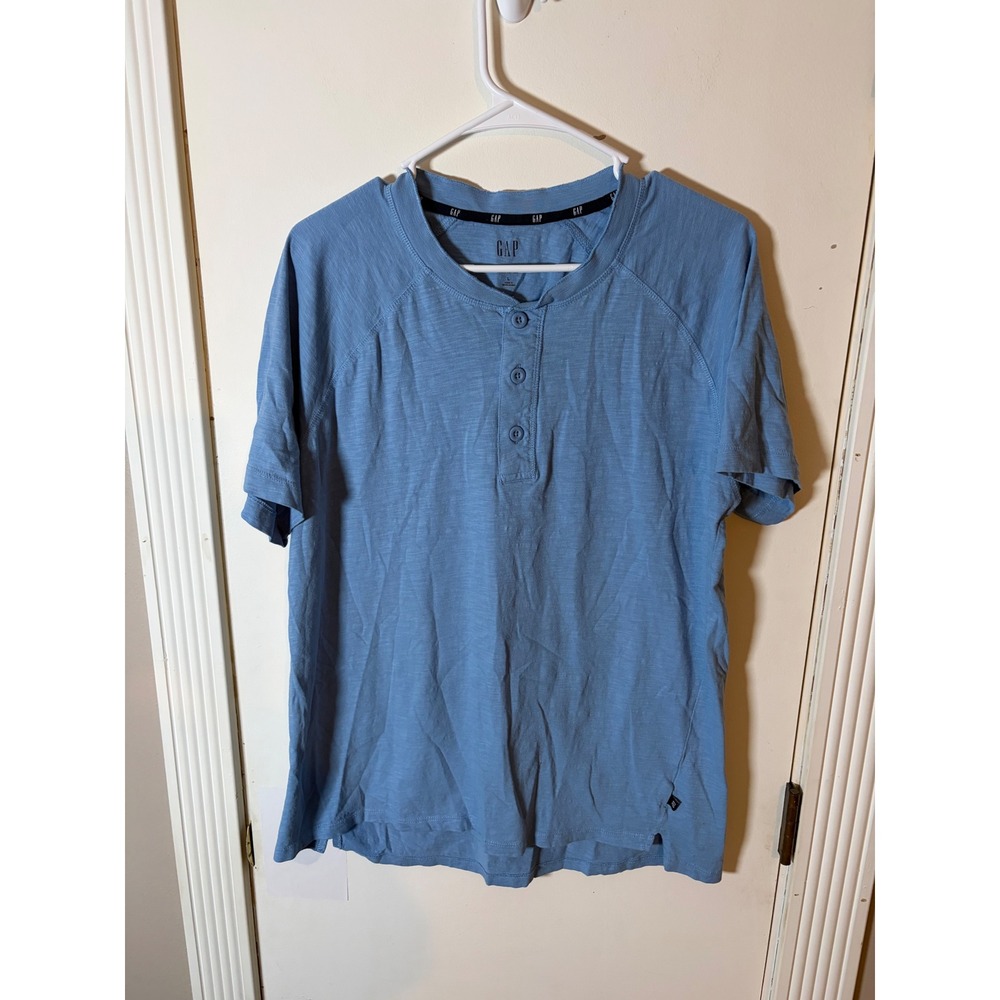 Gap Mens Blue Slub Cotton Short Sleeve Henley Shirt QMT4954S Large